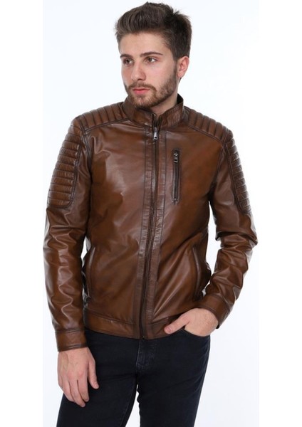 Hakiki Deri Kahverengi Georgio Fermurlı Erkek Deri Ceket