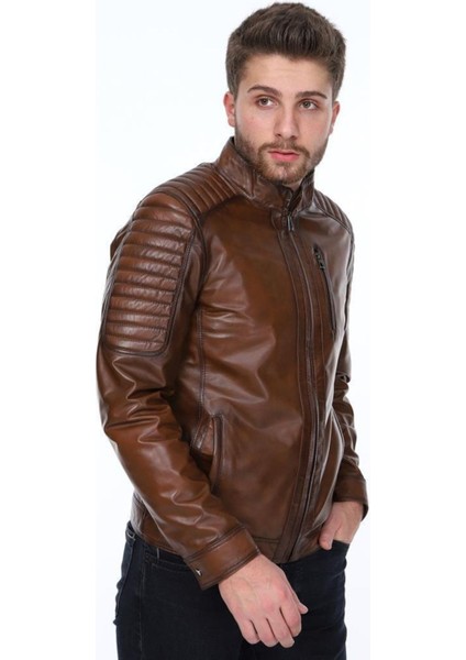 Hakiki Deri Kahverengi Georgio Fermurlı Erkek Deri Ceket modelleri