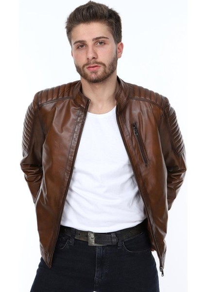 Hakiki Deri Kahverengi Georgio Fermurlı Erkek Deri Ceket fırsatları