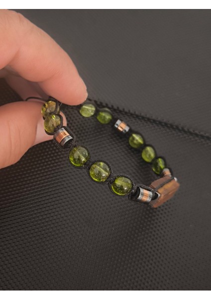 Orjinal Zebercet(Peridot)-Fosilli Sertifikalı Baltık Damla Kehribar Doğaltaş Bileklik