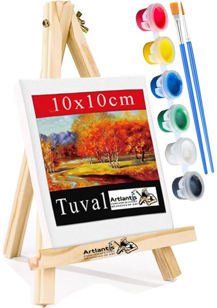 Mini Şövale 10X10 cm Tuval 3 ml Akrilik Boya 6 Renk ve Fırça 1 Paket 10X10 Mini Tuval Masaüstü Küçük Şövale Boyama Seti