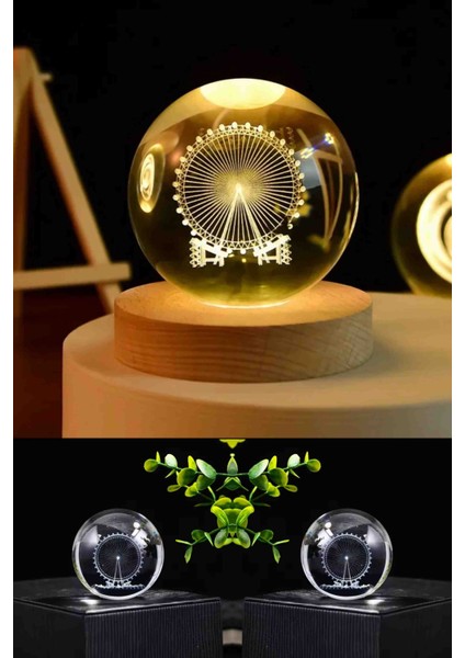 Premium Kristal Cam Kar Küresi 3D Işıklı Biblo Lamba Ahşap Taban LED Dekoratif Usb'li Hediyelik Seti