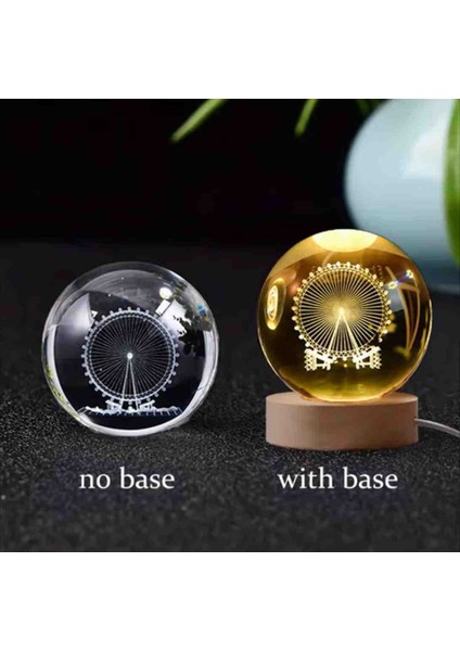Premium Kristal Cam Kar Küresi 3D Işıklı Biblo Lamba Ahşap Taban LED Dekoratif Usb'li Hediyelik Seti