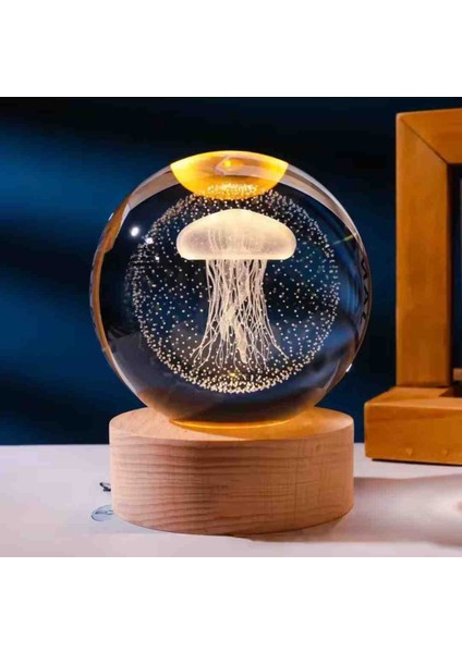 Premium Kristal Cam Kar Küresi 3D Işıklı Biblo Lamba Ahşap Taban LED Dekoratif Usb'li Hediyelik Seti