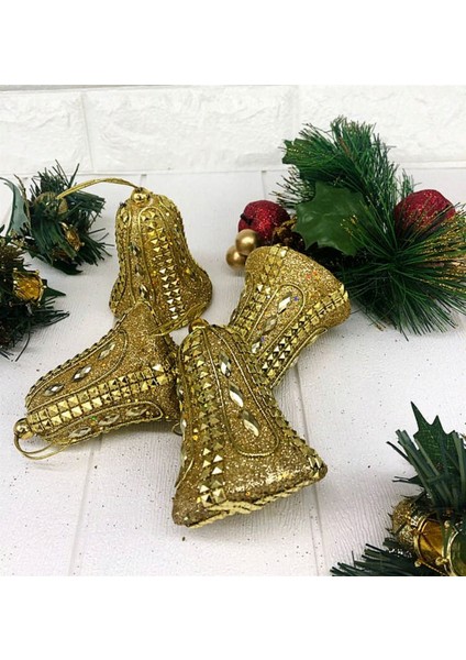 - 4 Adet Luxury Seri Cici Ağaç Süsü Gold Çan Sptgl