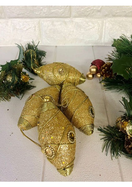 - 4 Adet Luxury Seri Cici Ağaç Süsü Gold Oval Sptgl