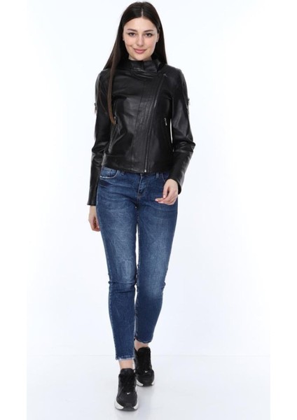 Hakiki Deri Siyah Yandan Fermuarlı Kadın Ceket fiyatları