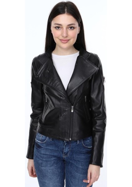 Hakiki Deri Siyah Yandan Fermuarlı Kadın Ceket indirimleri