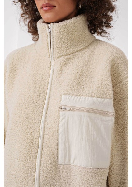 Fermuarlı Oversize Peluş Krem Kadın Ceket 55446 fırsatları