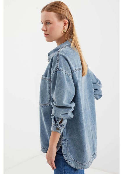 Oversize Denim Buz Mavisi Kadın Ceket 0694
