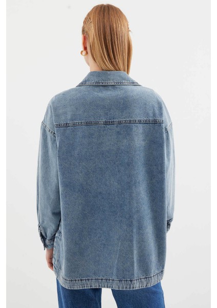 Oversize Denim Buz Mavisi Kadın Ceket 0694