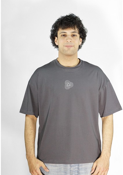Loopnity | Gri Renk Baskılı Erkek T-Shirt | Oversize fiyatları