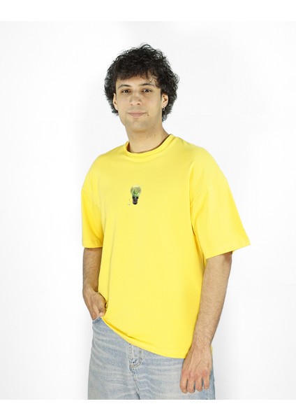 Lumigrow | Sarı Renk Baskılı Erkek T-Shirt | Oversize fırsatları