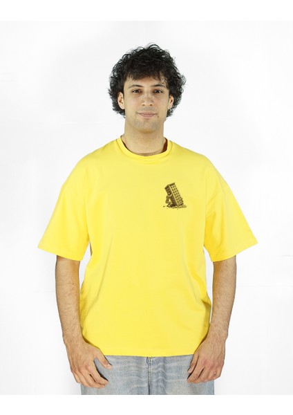Structura Mortis | Sarı Renk Baskılı Erkek T-Shirt | Oversize fiyatları