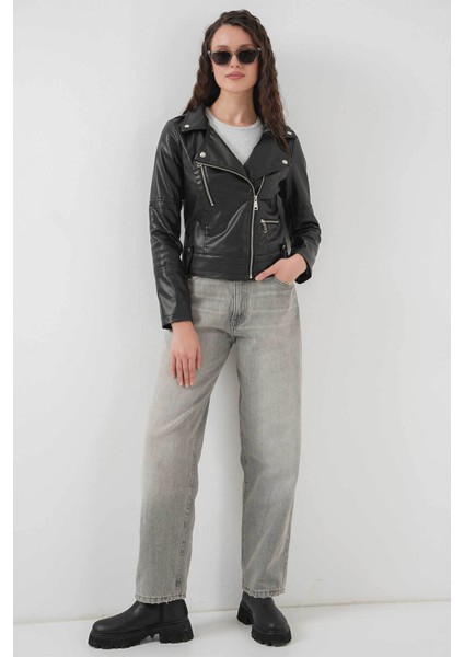Biker Siyah Kadın Deri Ceket 1025 fiyatları