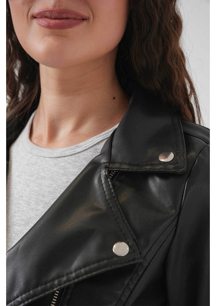 Biker Siyah Kadın Deri Ceket 1025 fırsatları