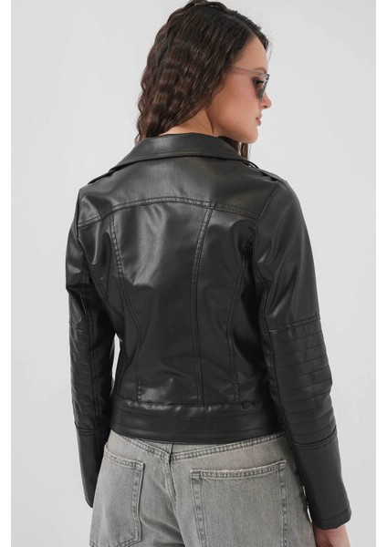 Biker Siyah Kadın Deri Ceket 1025 indirimleri