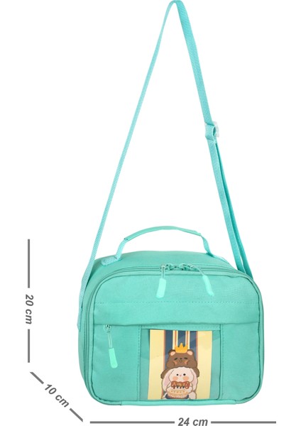 Waddell Kawaii Tarzı Aksesuarlı Çocuk Beslenme Çantası Su Yeşili- Isı Yalıtımlı Termoslu Kız Çocuk Erkek Çocuk Beslenme Çantası