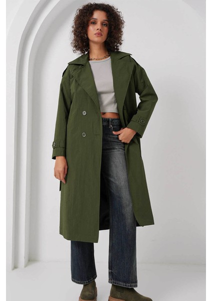 Kruvaze Yaka Haki Kadın Trençkot 5936