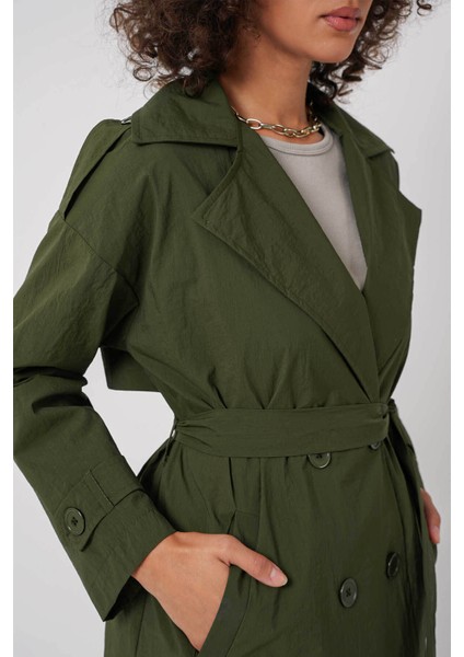 Kruvaze Yaka Haki Kadın Trençkot 5936 modelleri