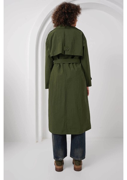 Kruvaze Yaka Haki Kadın Trençkot 5936 fırsatları