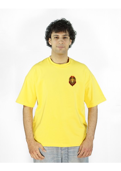 Roarion | Sarı Renk Baskılı Erkek T-Shirt | Oversize fiyatları