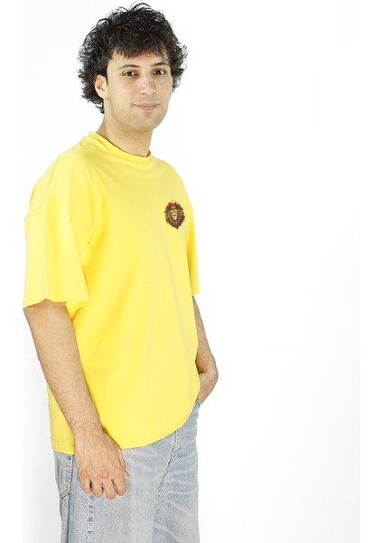 Roarion | Sarı Renk Baskılı Erkek T-Shirt | Oversize modelleri