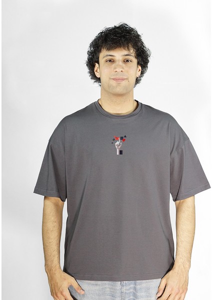 Fingard | Gri Renk Baskılı Erkek T-Shirt | Oversize fiyatları