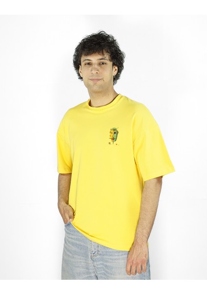 Facia Machina | Sarı Renk Baskılı Erkek T-Shirt | Oversize fırsatları