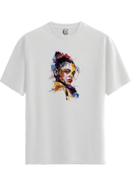 Bold Stare - %100 Pamuklu Kadın Beyaz Tişört - Premium Quality