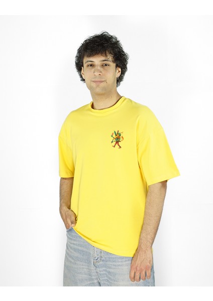 Manus Vita | Sarı Renk Baskılı Erkek T-Shirt | Oversize fırsatları