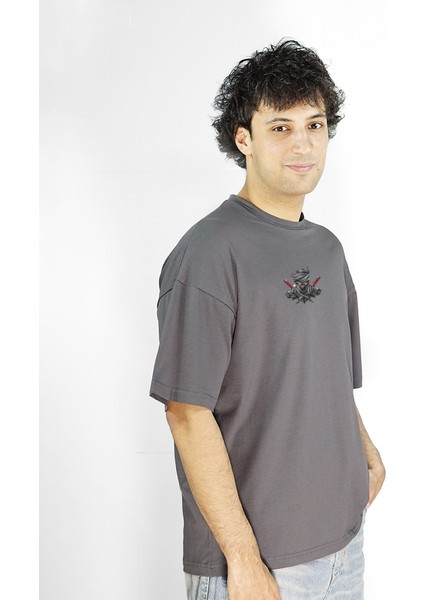 Swiftshadow | Gri Renk Baskılı Erkek T-Shirt | Oversize modelleri