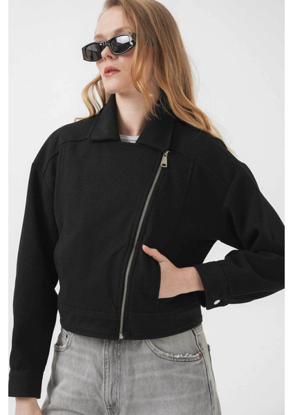 Kaşe Siyah Kadın Ceket 0717 modelleri
