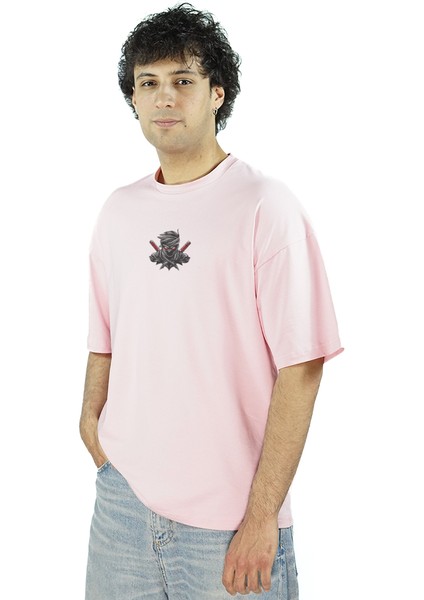 Swiftshadow | Pembe Renk Baskılı Erkek T-Shirt | Oversize fırsatları