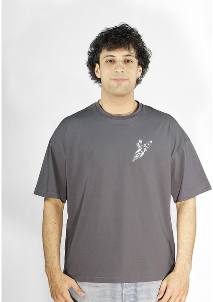 Skyperch | Gri Renk Baskılı Erkek T-Shirt | Oversize fiyatları
