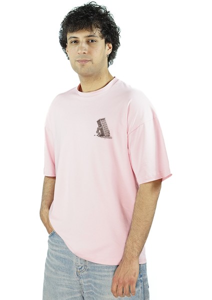 Structura Mortis | Pembe Renk Baskılı Erkek T-Shirt | Oversize fırsatları