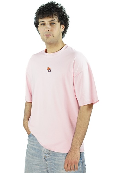 Nullaloon | Pembe Renk Baskılı Erkek T-Shirt | Oversize fırsatları
