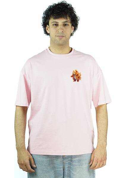 Luxfin | Pembe Renk Baskılı Erkek T-Shirt | Oversize fiyatları