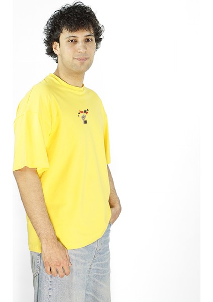 Fingard | Sarı Renk | Baskılı Erkek T-shirt | Oversize modelleri