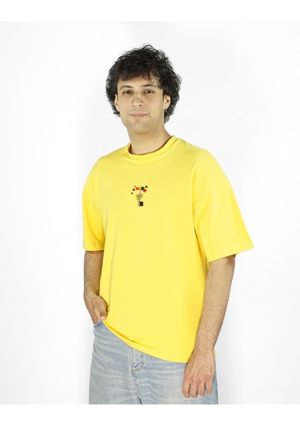 Fingard | Sarı Renk | Baskılı Erkek T-shirt | Oversize fırsatları