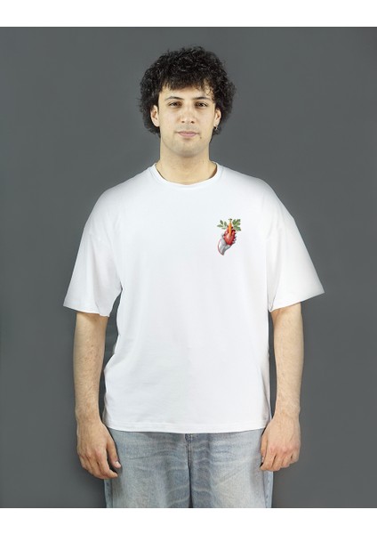 Cardipalm | Beyaz Renk Baskılı Erkek T-Shirt | Oversize fiyatları