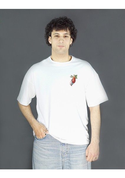 Cardipalm | Beyaz Renk Baskılı Erkek T-Shirt | Oversize fırsatları