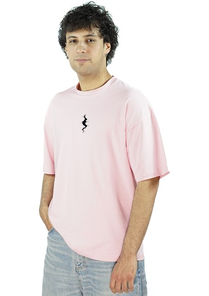 Fissuraxis | Pembe Renk Baskılı Erkek T-Shirt | Oversize fırsatları