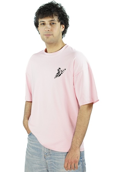Skyperch | Pembe Renk Baskılı Erkek T-Shirt | Oversize fırsatları