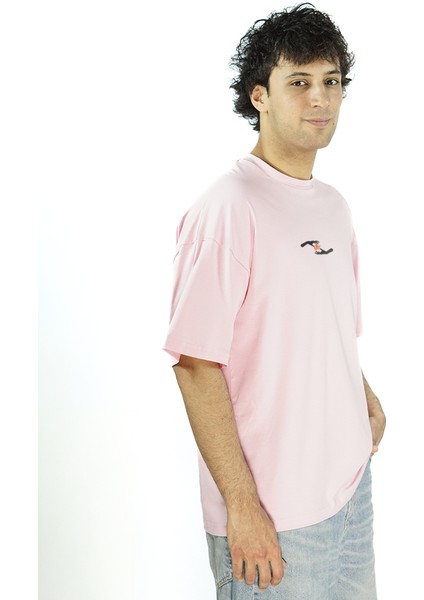 Flamepetal | Pembe Renk Baskılı Erkek T-Shirt | Oversize modelleri