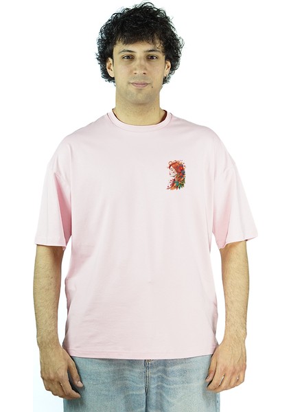 Magnabella | Pembe Renk Baskılı Erkek T-Shirt | Oversize fiyatları