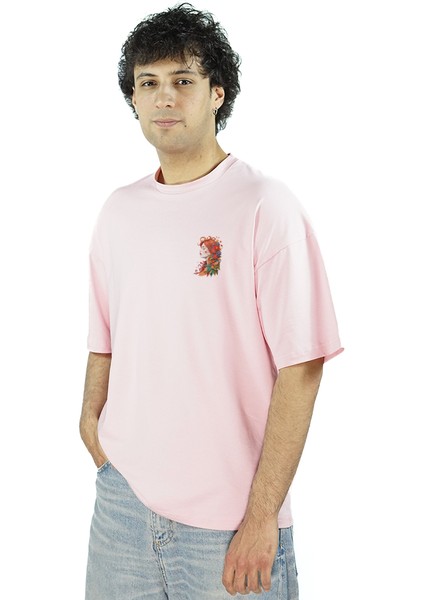 Magnabella | Pembe Renk Baskılı Erkek T-Shirt | Oversize fırsatları