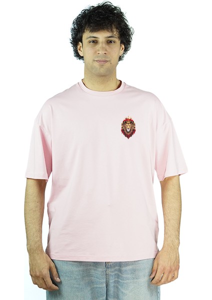 Roarion | Pembe Renk Baskılı Erkek T-Shirt | Oversize fiyatları