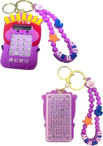 Hesap Makineli ve Labirent Oyunlu Silikon Anahtarlık Çanta Süsü