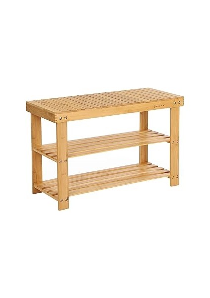 Songmics Ayakkabı Rafı, Ayakkabı Dolabı, Oturma Banklı, Bambu, 3 Raf Zeminli, 70 x 28 x 45 Cm, Kori